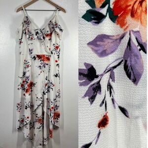 By & By Floral Print Maxi Dress Ruffle Cold Shoulder White Casual Size 15 Summer